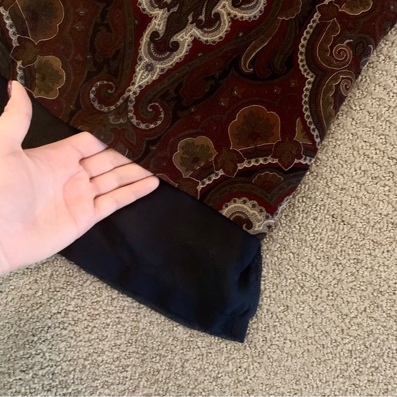 ANN TAYLOR Wide Leg Loose Pants - Paisley Maroon Brown Navy Trousers - Elastic - Picture 3 of 10